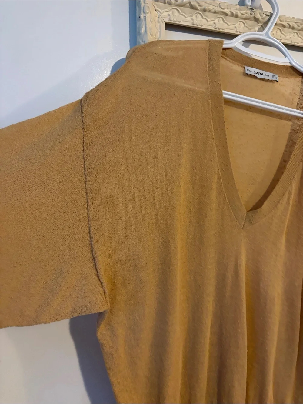ZARA KNIT | V-Neck Lightweight Knit Sweater in Camel/Tan - Picture 7 of 10